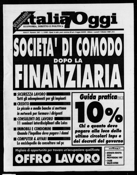 Italia oggi : quotidiano di economia finanza e politica